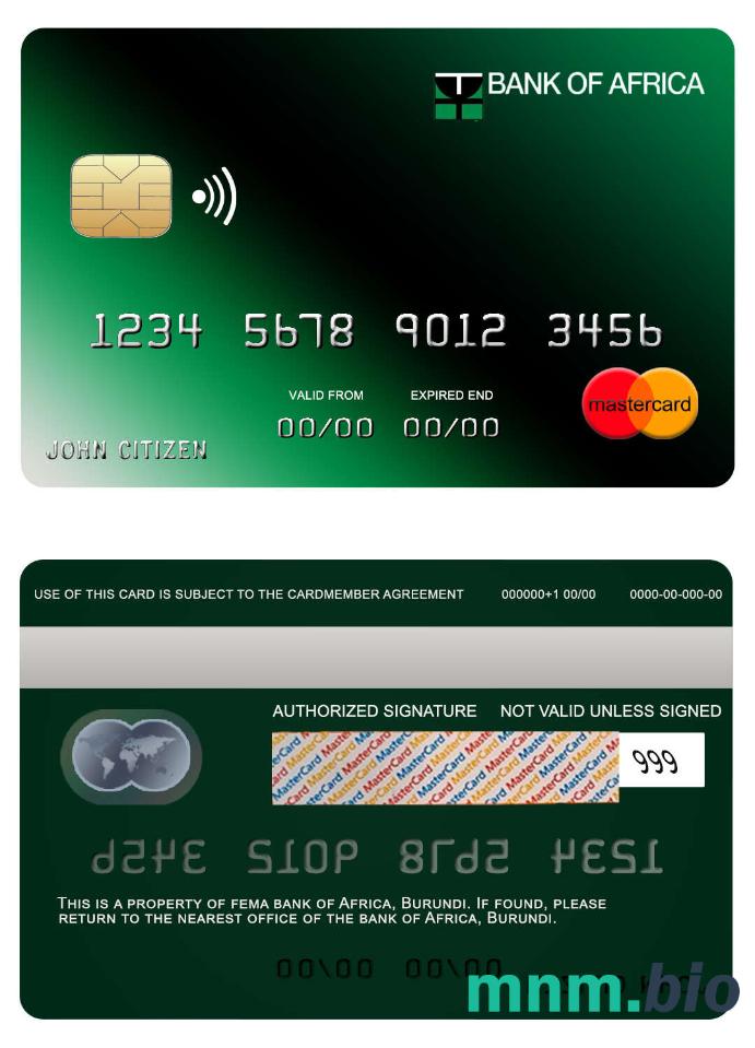 Burundi Africa bank przykład karty mastercard w formacie PSD